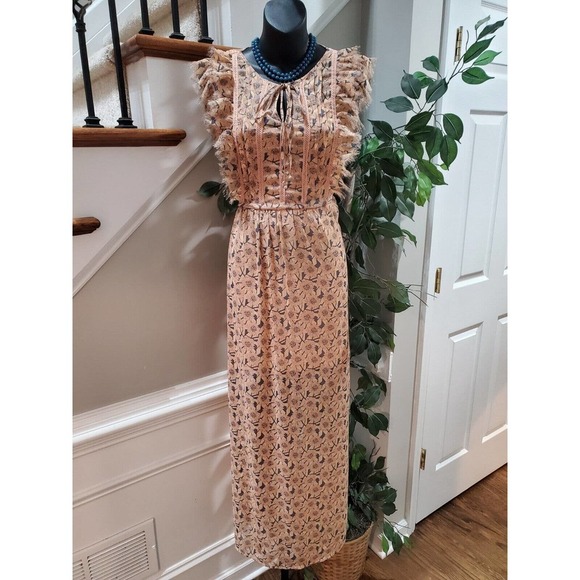 Xhilaration Women Beige Floral Polyester Round Neck Sleeveless Long Maxi Dress M - Picture 1 of 15